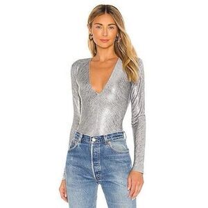 ALIX NYC Irving Metallic Bodysuit in Graphite Metallic